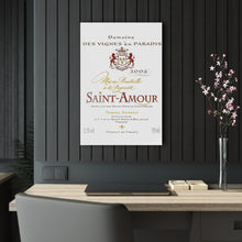 Load image into Gallery viewer, Saint Amour Wine Label Print on Acrylic Panel 20x30 hung