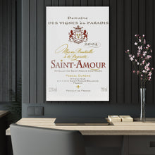 Load image into Gallery viewer, Saint Amour Wine Label Print on Acrylic Panel 24x36 hung