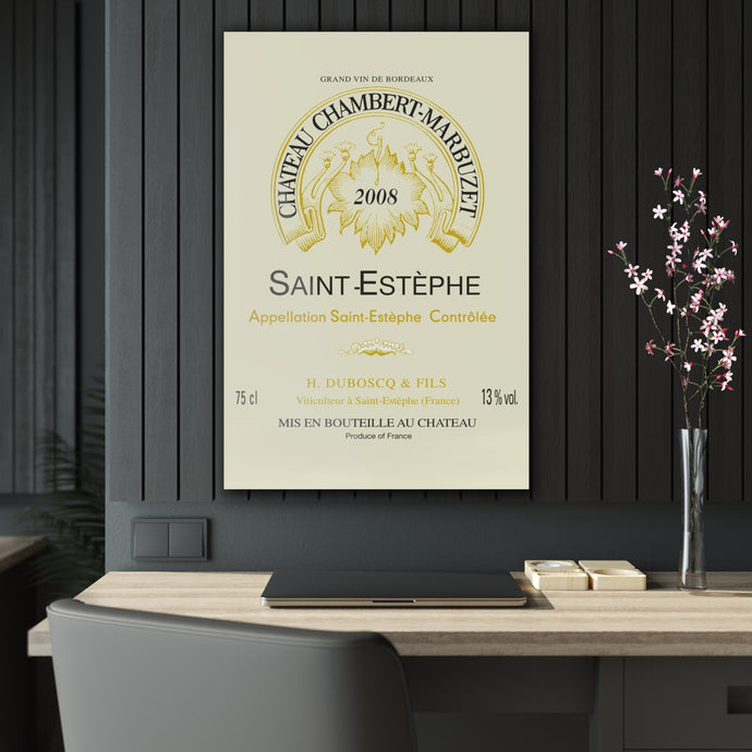 Chateau Chambert-Marbuzet Saint Estephe Wine Label Print on Acrylic Panel 24x36 hung