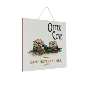 Wine Label Themed Wall Decor - Otter Cove Label Print on Wooden Plaque 8" x 8" Made in the USA