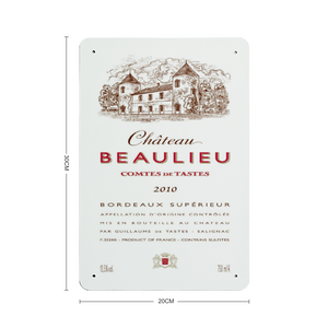 Wine Label Themed Wall Decor - Chateau Beaulieu Label Print on Metal Plate 8" x 12" Made in the USA