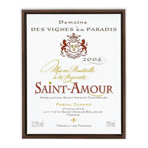 Wine Label Themed Artwork - Saint Amour Wine Label Print on Canvas in a Floating Frame