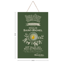 Load image into Gallery viewer, Kitchen Wall Decor - Moulin St Michel Olive Oil  Label Print on Wooden Plaque 8&quot; x 12&quot; Made in the USA