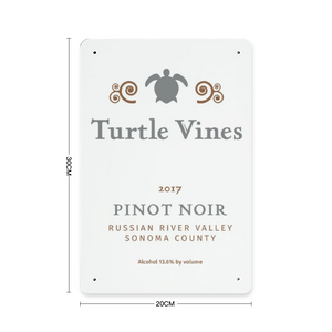 Wine Label Themed Wall Decor - Turtle Vines Wine Label Print on Metal Plate 8" x 12" Made in the USA