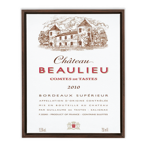 Wine Label Themed Artwork - Chateau Beaulieu Label Framed Stretched Canvas