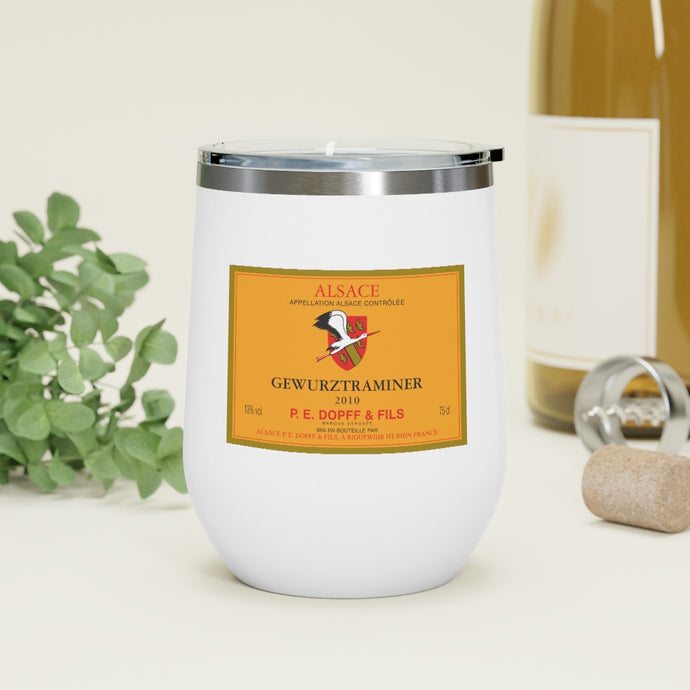 Wine Label Themed Drinkware - P.E. Dopff Gewurztraminer Wine Label on 12oz Insulated Wine Tumbler