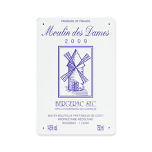 Load image into Gallery viewer, Wine Label Themed Wall Decor - Moulin des Dames Label Print on Metal Plate 8&quot; x 12&quot; Made in the USA