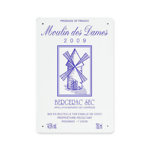 Wine Label Themed Wall Decor - Moulin des Dames Label Print on Metal Plate 8" x 12" Made in the USA