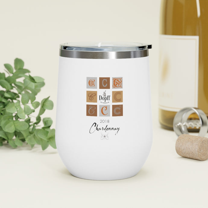 Wine Label Themed Drinkware - Chardonnay D'Alsace - Dopff au Moulin Label on 12oz Insulated Wine Tumbler