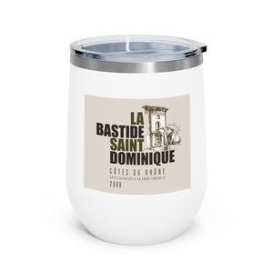 Wine Label Themed Drinkware - La Bastide Saint Dominique Winery Cotes du Rhone Wine Label on 12oz Insulated Wine Tumbler