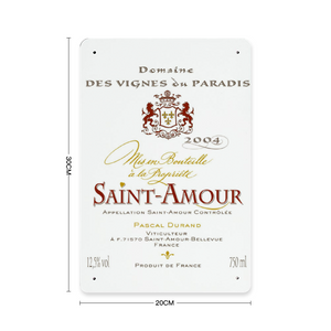 Wine Label Themed Decor - Saint Amour Label Print on Metal Plate 8" x 12" Made in the USA