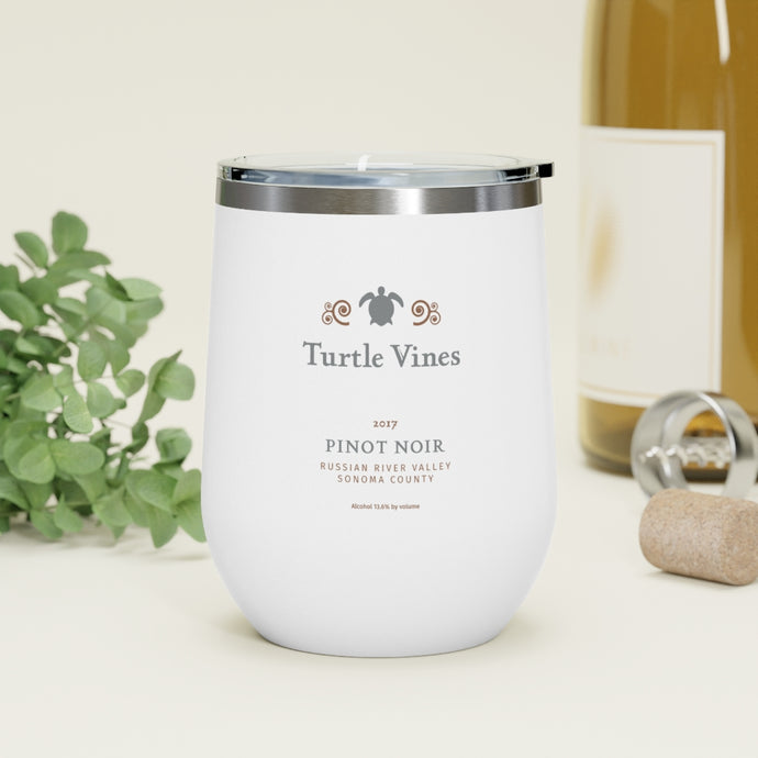 Wine Themed Drinkware - Turtle Vines Label on 12oz Insulated Wine Tumbler
