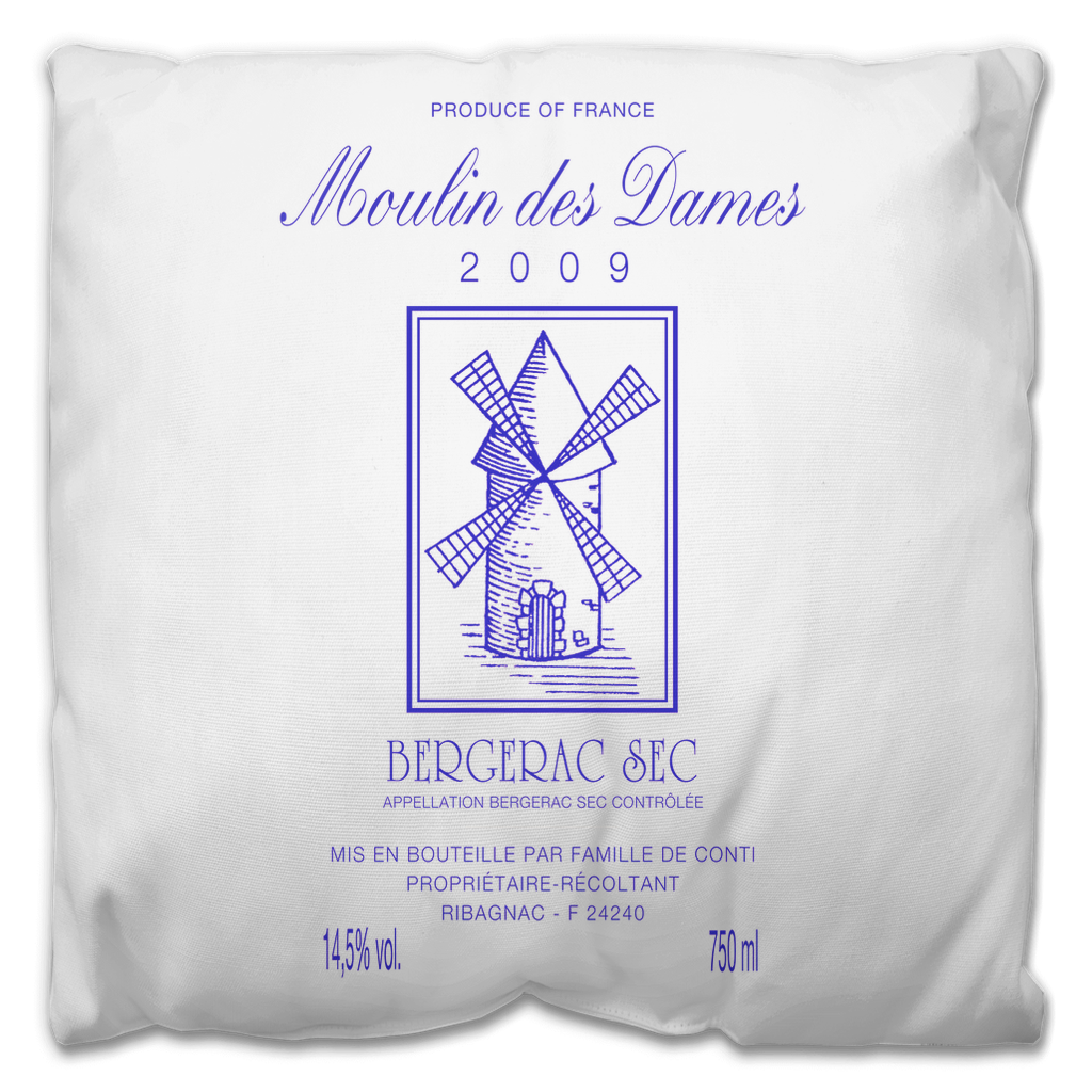 Indoor Outdoor Pillows Moulin des Dames Wine Label Print