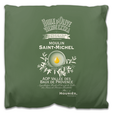 Load image into Gallery viewer, Indoor Outdoor Pillows Moulin St Michel Olive Oil Label Print