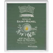 Load image into Gallery viewer, Kitchen Themed Artwork - Moulin St Michel Olive Oil Label Framed Stretched Canvas