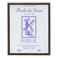 Load image into Gallery viewer, Wine Label Themed Artwork - Moulin des Dames Label Print on Canvas in a Floating Frame