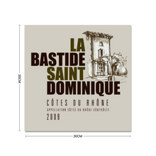 Load image into Gallery viewer, Wine Label Themed Wall Decor - La Bastide Saint Dominique Winery Cotes du Rhone Label Print on Metal Plate 12&quot; x 12&quot; Made in the USA