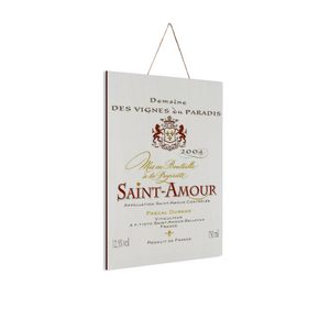Wine Label Themed Decor - Saint Amour Wine  Label Print on Wooden Plaque 8" x 12" Made in the USA