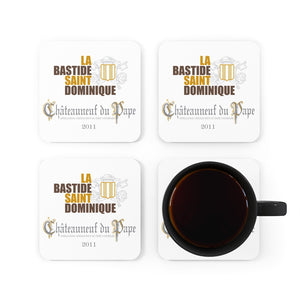 Winery Themed Gifts - La Bastide St Dominique Chateauneuf du Pape Label Back Corkwood Coaster Set of 4