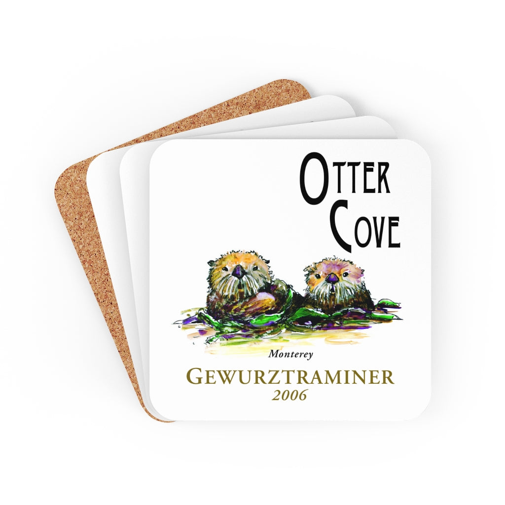 Wine Label Themed Gifts - Otter Cove Gewurztraminer 2006 Label on Corkwood Coaster Set of 4