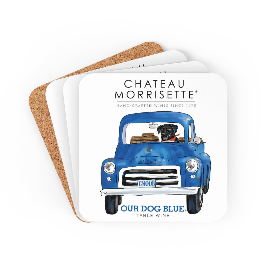 Home Bar Gifts - Chateau Morrisette Our Dog Blue Corkwood Coaster Set of 4