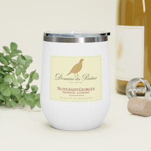 Wine Label Themed Drinkware - Domaine des Perdrix Wine Label on 12oz Insulated Wine Tumbler