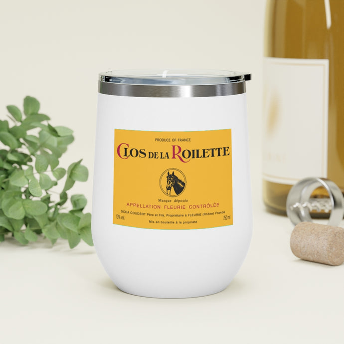 Wine Themed Drinkware - Clos de la Roilette Label on 12oz Insulated Wine Tumbler
