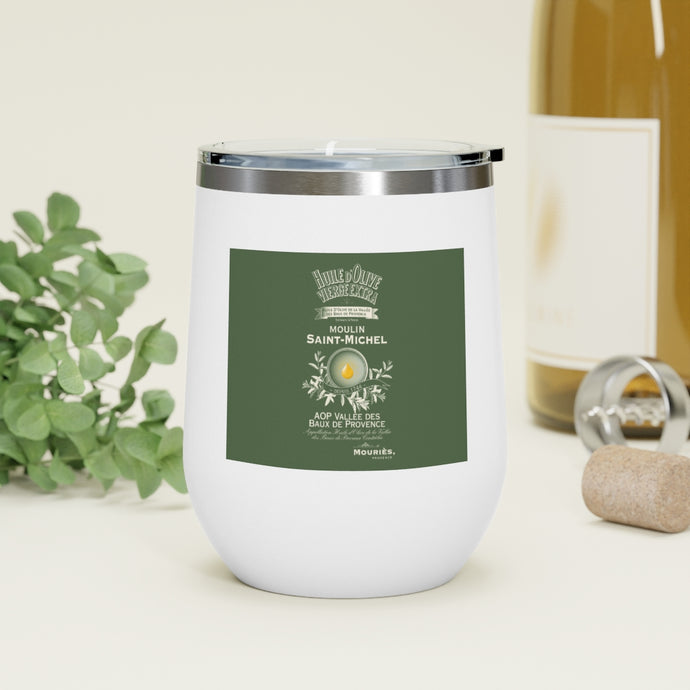 Insulated Drinkware - Moulin Saint Michel Olive Oil Label on 12oz Insulated Wine Tumbler.