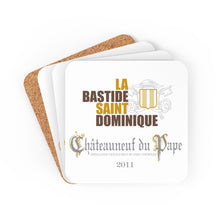 Load image into Gallery viewer, Winery Themed Gifts - La Bastide St Dominique Chateauneuf du Pape Label Back Corkwood Coaster Set of 4