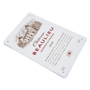 Wine Label Themed Wall Decor - Chateau Beaulieu Label Print on Metal Plate 8" x 12" Made in the USA