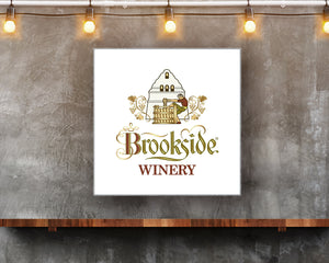 Wine Room Decor - Brookside Winery Label Printed on Eco-Friendly Recycled Aluminum in situ