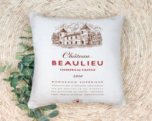 Load image into Gallery viewer, Indoor Outdoor Pillows Chateau Beaulieu Wine Label Print
