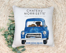 Load image into Gallery viewer, Indoor Outdoor Pillows Chateau Morrisette Our Dog Blue Wine Label Print