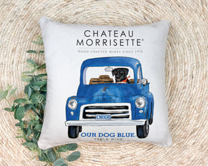 Indoor Outdoor Pillows Chateau Morrisette Our Dog Blue Wine Label Print