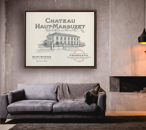 Winery Themed Artwork - Wine Themed Wall Decor - Chateau Haut-Marbuzet Wine Label in a Floating Frame Canvas