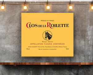 Wine Label Themed Artwork - Clos De La Roilette Wine Label Printed on Rectangular Eco-Friendly Recycled Aluminum hung on wall