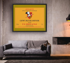 Wine Label Themed Artwork - P.E. Dopff Gewurztraminer Wine Label Framed Stretched Canvas