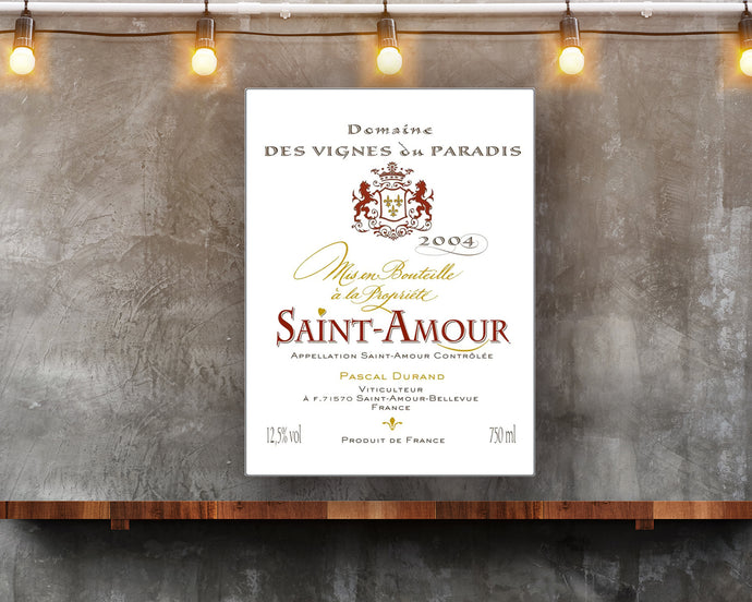 Gift for Wine Lover - Saint Amour Wine Label Printed on Eco-Friendly Recycled Aluminum