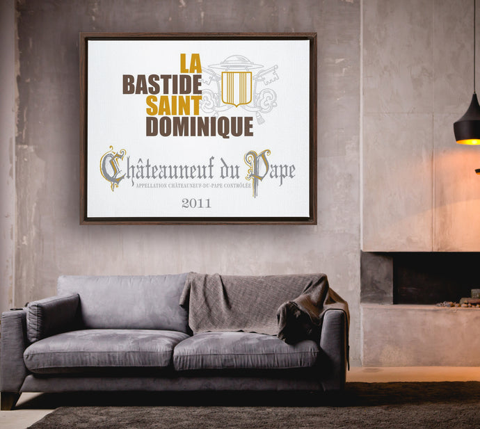 Winery Themed Artwork - La Bastide Saint Dominique Chateauneuf du Pape Wine Label Print on Canvas in a Floating Frame
