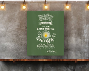 Kitchen Decor and Gifts - Moulin St Michel Olive Oil Label Printed on Rectangular Eco-Friendly Recycled Aluminum