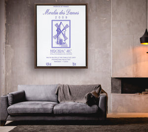 Wine Label Themed Artwork - Moulin des Dames Label Framed Stretched Canvas