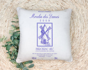 Indoor Outdoor Pillows Moulin des Dames Wine Label Print