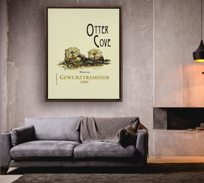 Wine Label Themed Artwork - Otter Cove Label Framed Stretched Canvas