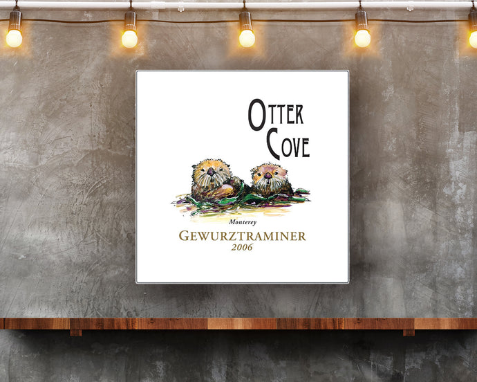 Winery Gifts - Wine Themed Wall Decor - Otter Cove Gewurztraminer 2006 Label Square Printed on Eco-Friendly Recycled Aluminum in situ