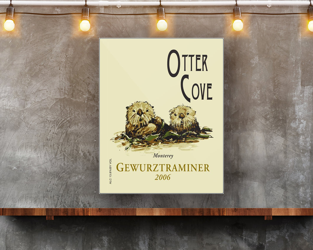 Otter Cove Wine Label printed on recycled aluminum in situ