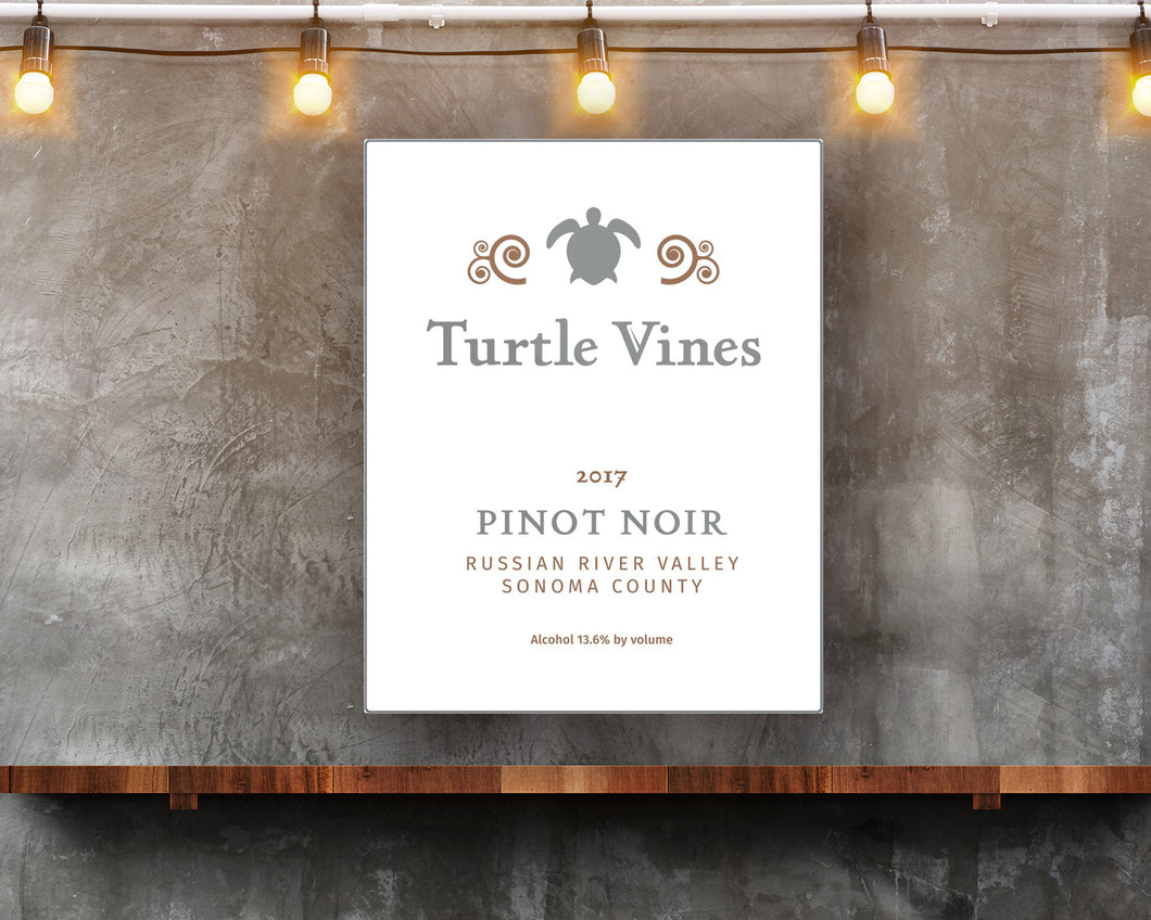 Turtle Vines Wine Label printed on recycled aluminum in situ