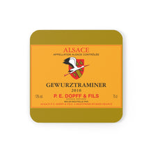 Load image into Gallery viewer, Wine Label Themed Gifts - P.E. Dopff Gewurztraminer Wine bottle Label Back Coaster Corkwood Coaster Set of 4