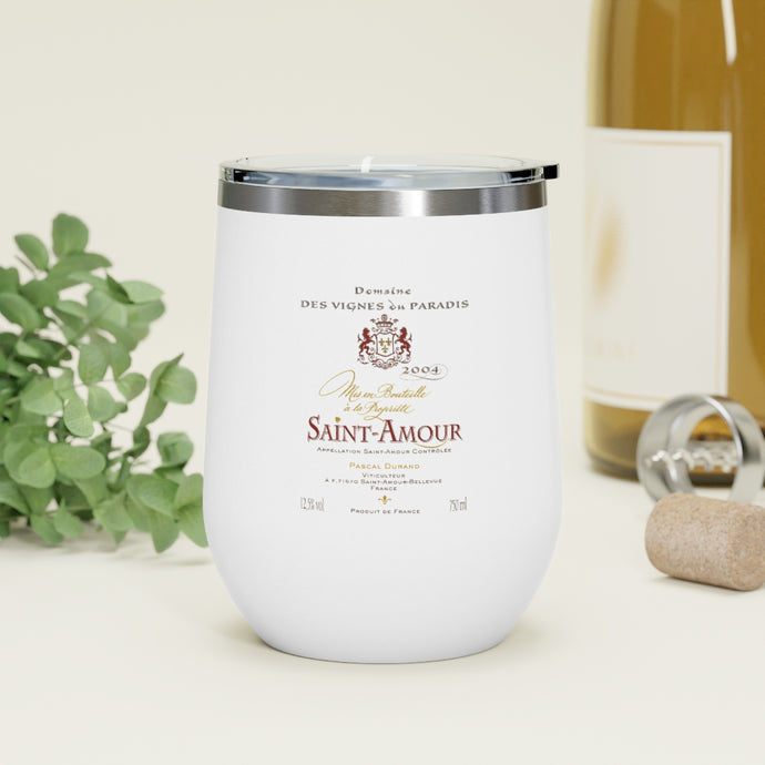 Wine Label Themed Drinkware - Saint Amour Label on 12oz Insulated Wine Tumbler