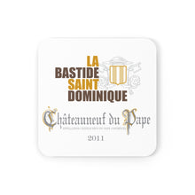 Load image into Gallery viewer, Winery Themed Gifts - La Bastide St Dominique Chateauneuf du Pape Label Back Corkwood Coaster Set of 4