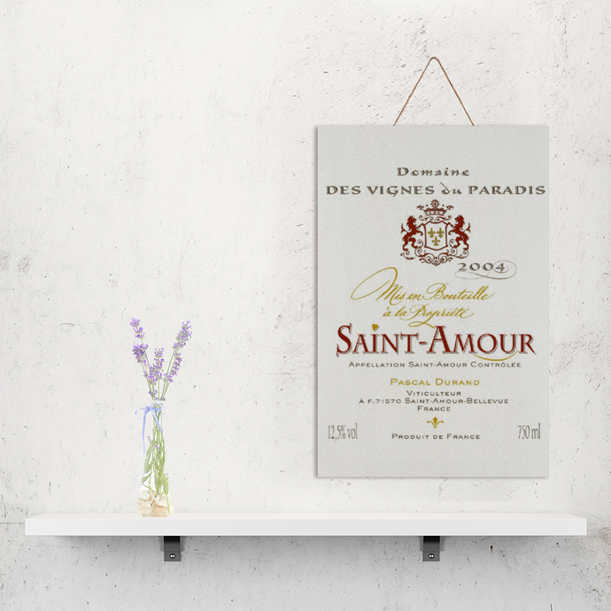 Wine Label Themed Decor - Saint Amour Wine  Label Print on Wooden Plaque 8